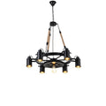 Contemporary Industrial Retro Wrought Iron Hemp Rope Chandelier - 7/9/11 Lights for Living Room