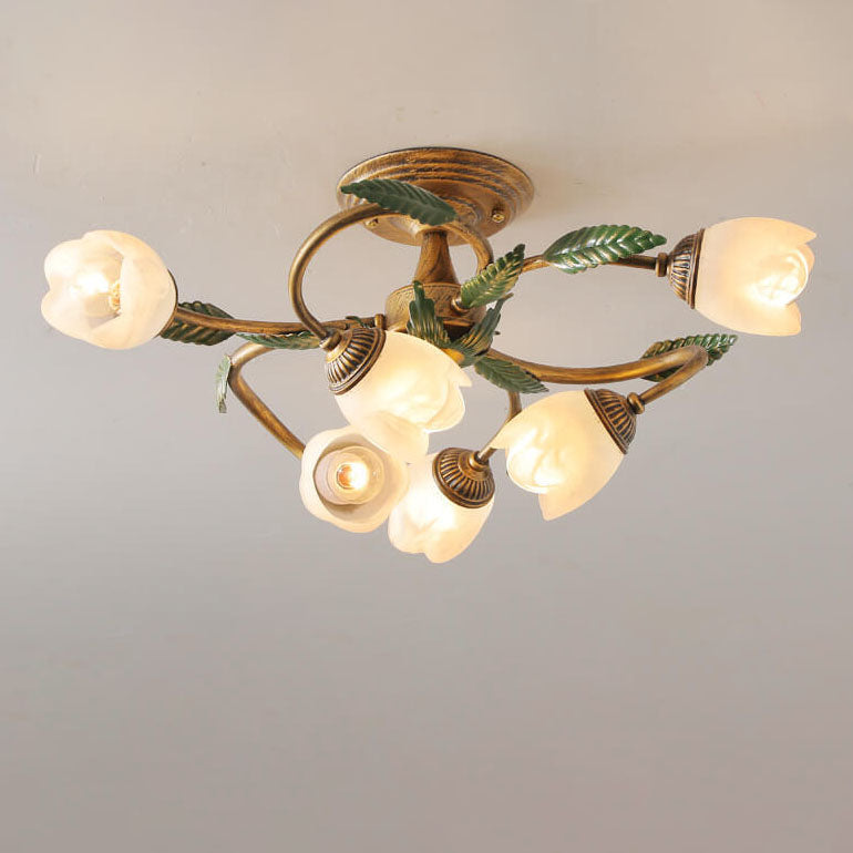 Modern Idyllic Iron Flower Branch Semi-Flush Mount Lighting - 6/8/10 Light