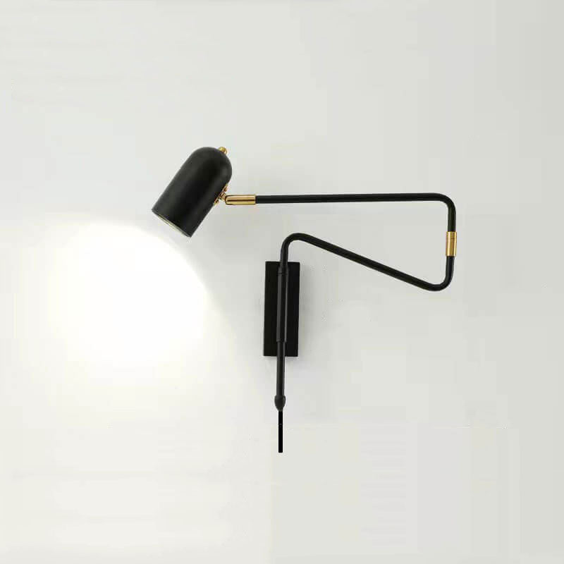 Nordic Iron Cylinder Wall Sconce Lamp - Swing Arm Design for Bedroom