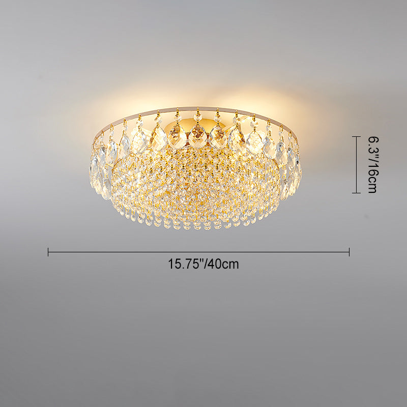 Modern Luxury Circle Iron Crystal Flush Mount Ceiling Light for Living Room - 4/6/8/10 Lights