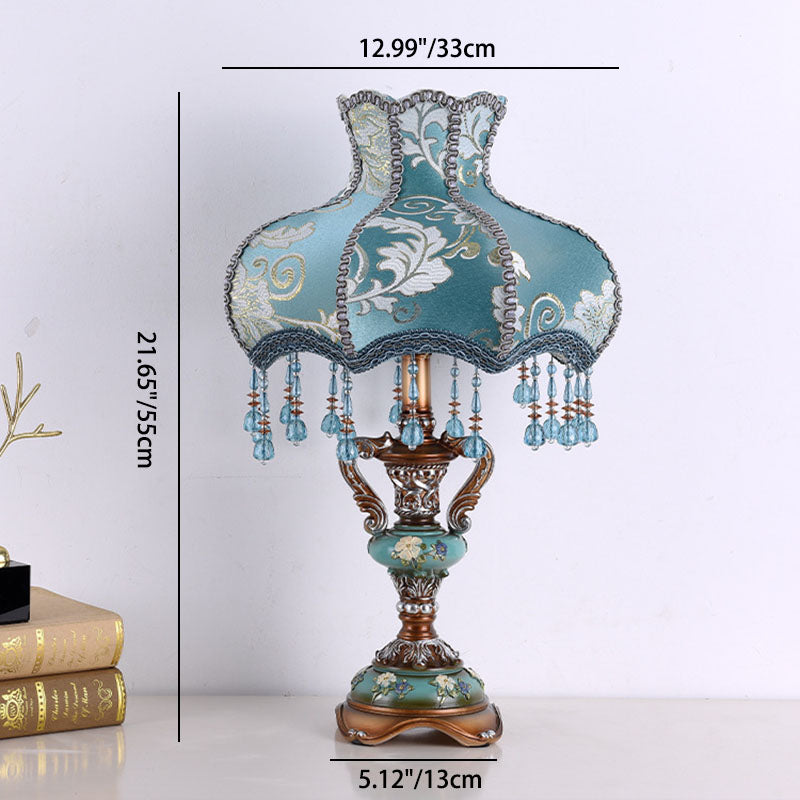 Traditional Blue Fabric Tassel Table Lamp - 1-Light Bedroom Decor