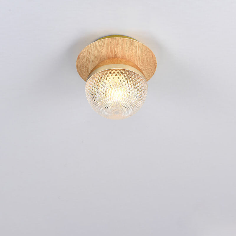 Traditional Japanese Glass Iron Woodgrain Semi-Flush Mount Ceiling Light