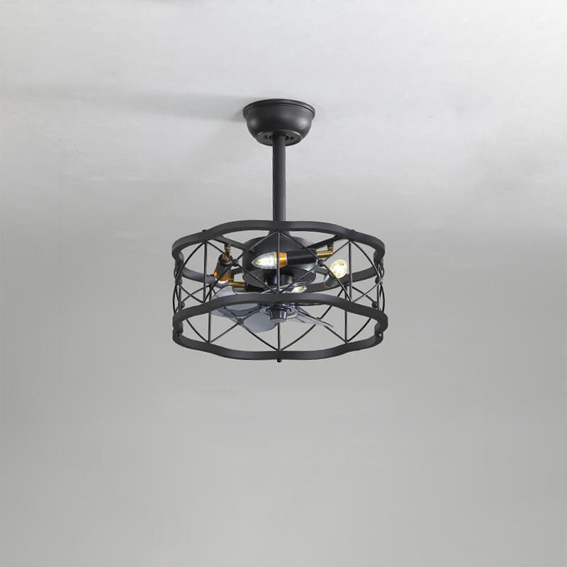 Industrial Minimalist Copper Iron Semi-Flush Mount Ceiling Fan Light - 4-Light Round Square Design
