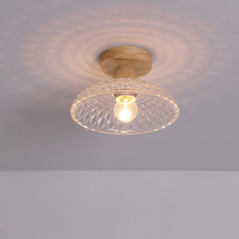 Japanese Minimalist Log Glass Semi-Flush Mount Light