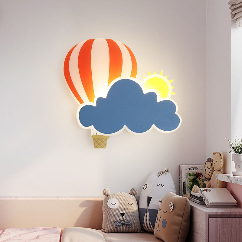 Contemporary Hot Air Balloon Clouds LED Wall Sconce Lamp for Kids Bedroom, Modern Iron Acrylic Wall Light, Cute Nursery Decor, Unique Children's Room Lighting, Cloud and Balloon Design Wall Lamp, Decorative Kids Room Lighting Fixture, Playful Bedroom Wall