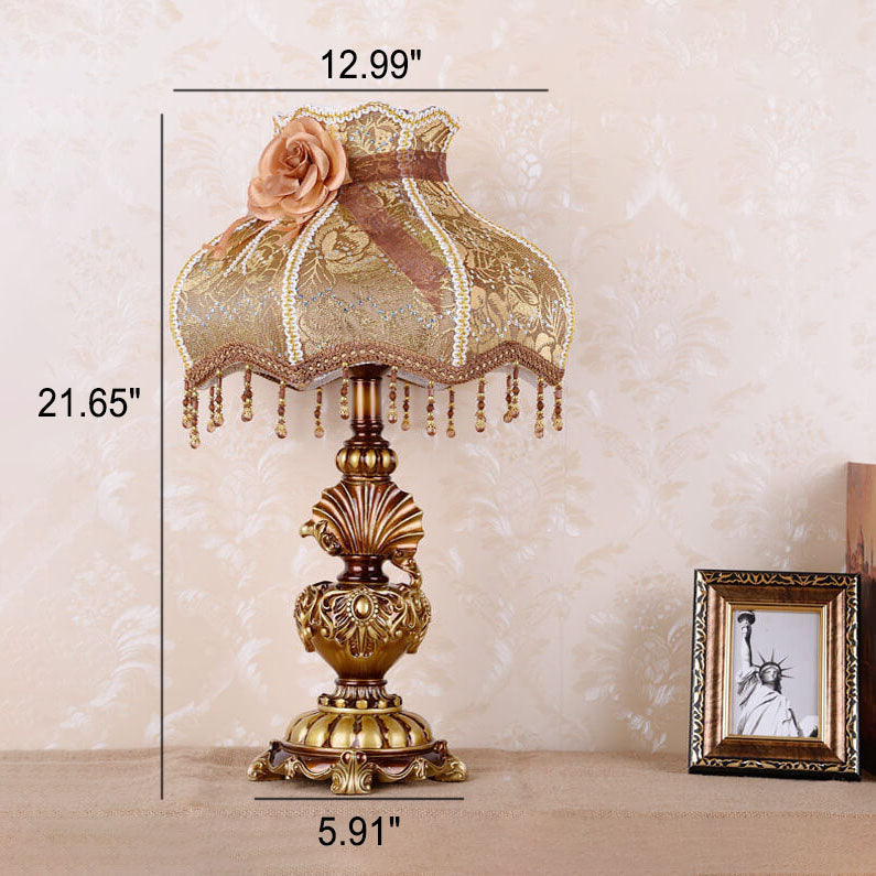 European Vintage Fabric Tassel Resin Table Lamp - 1-Light Court Design