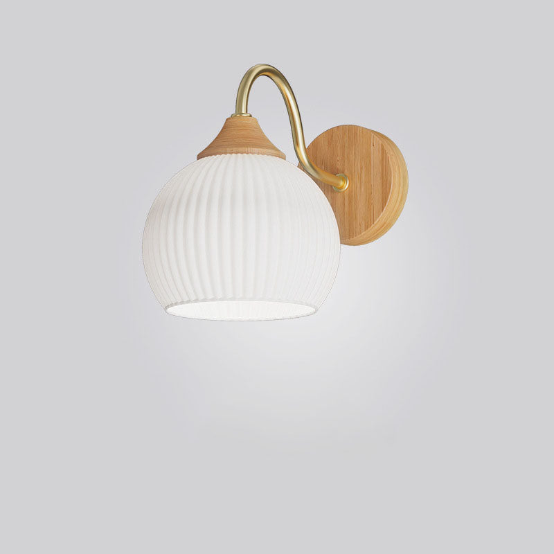 Contemporary Nordic Iron Glass Striped Round Log Wall Sconce - 1-Light Lamp for Living Room & Bedroom