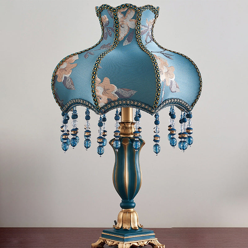 Traditional European Court Table Lamp - 1-Light Resin Fabric for Bedroom Décor