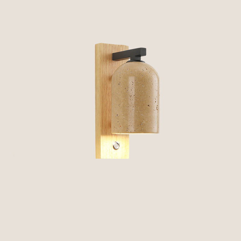 Traditional Japanese Yellow Travertine Wall Sconce Lamp - Solid Wood Base, 1-Light Design for Bedroom