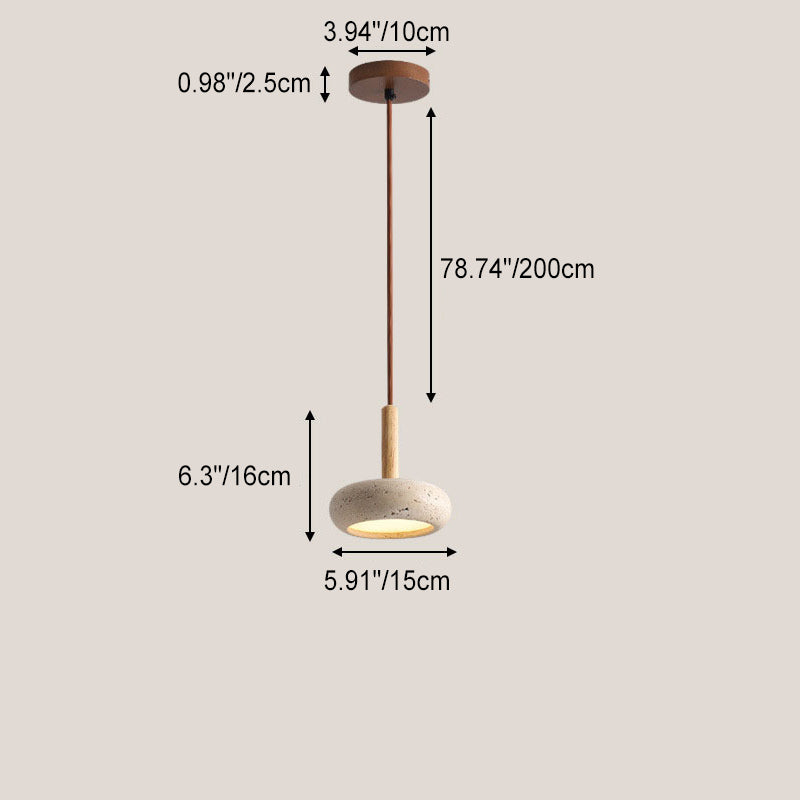 Contemporary Scandinavian Oval Solid Wood Yellow Travertine LED Pendant Light for Living Room