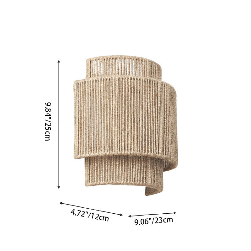 Traditional Japanese Rope Woven Curved Wall Sconce Lamp - 1-Light Design for Living Room Decor