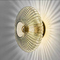 Contemporary Nordic Iron Striped Glass Wall Sconce Lamp - 1-Light Round Disc for Living Room