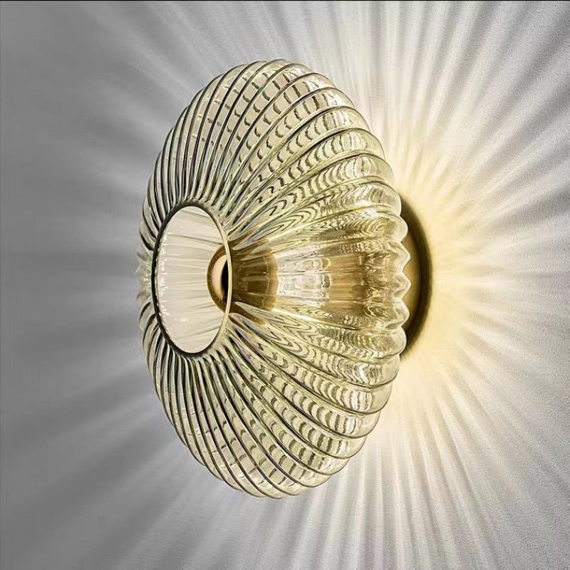 Contemporary Nordic Iron Striped Glass Round Wall Sconce Lamp - Living Room Lighting