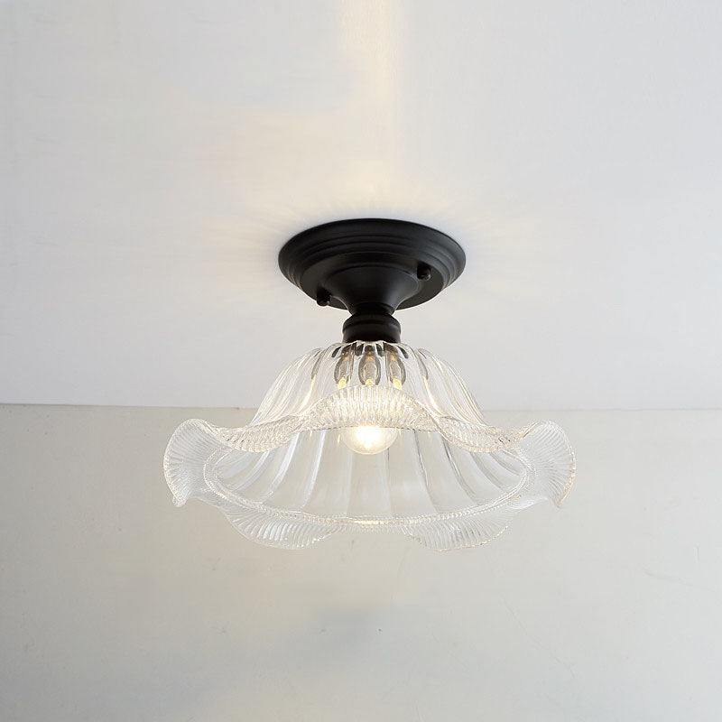 Contemporary Nordic Iron Glass Floral Round Geometry Semi-Flush Mount Light for Living Room & Bedroom