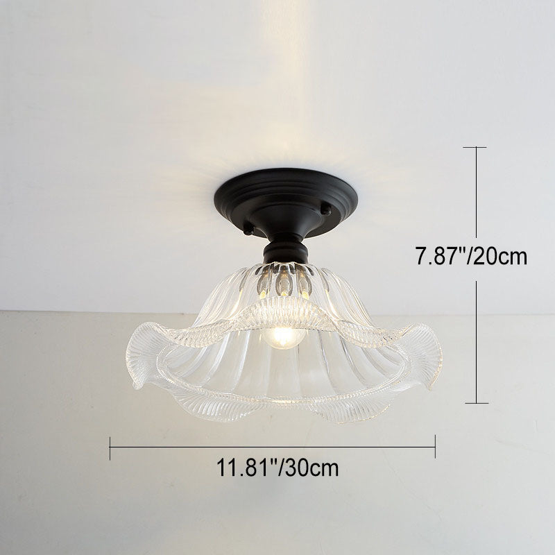 Contemporary Nordic Iron Glass Floral Round Geometry Semi-Flush Mount Light for Living Room & Bedroom