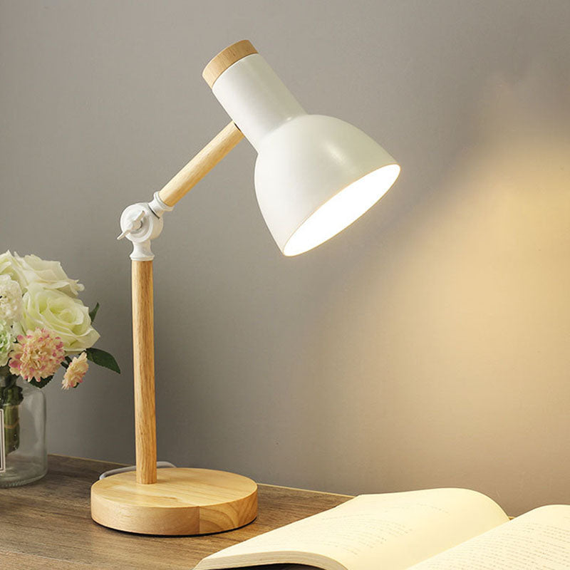 Contemporary Nordic Iron Semi-Circular Shade Table Lamp with Wooden Base - 1-Light for Study