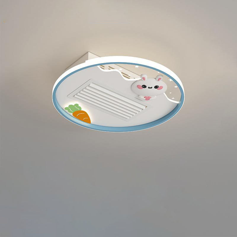 Contemporary Acrylic Astronaut Moon LED Ceiling Fan Light - Kids Bedroom Flush Mount, Invisible Bladeless Design.