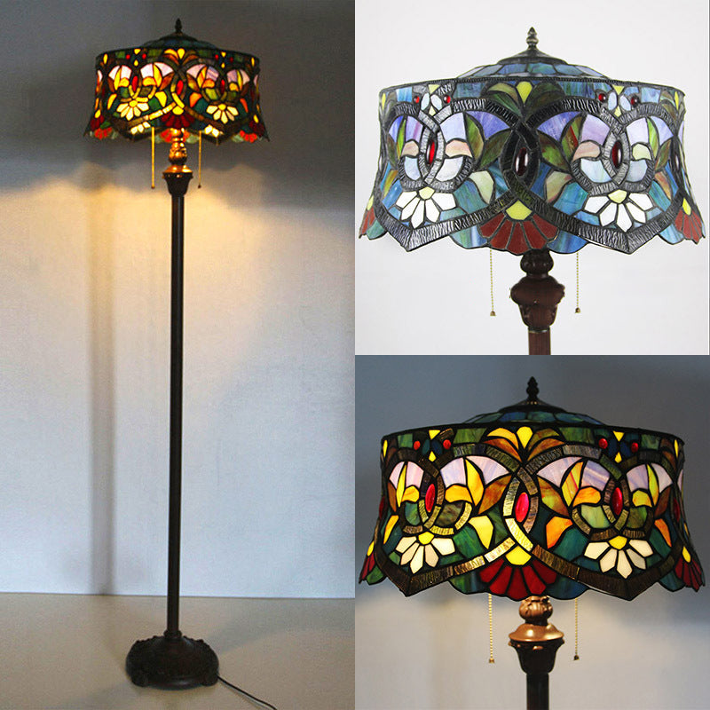 Tiffany Lily Stained Glass Yurt 2-Light Floor Lamp for Study