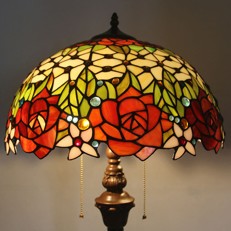 Tiffany Style Stained Glass Rose Floor Lamp - 2-Light Bedroom Decor