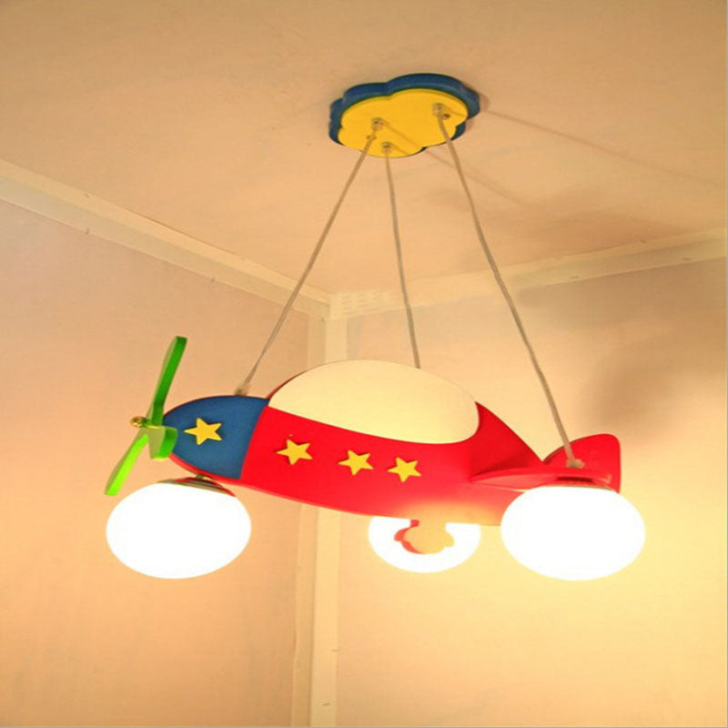 Contemporary Creative Wooden Airplane Glass 3-Light Chandelier for Bedroom Lighting, Unique Kids Room Decor, Modern Aviation Design, Stylish Indoor Ceiling Fixture, Elegant Home Decor, Handcrafted Wood and Glass Pendant Light, Rustic Airplane Themed Light