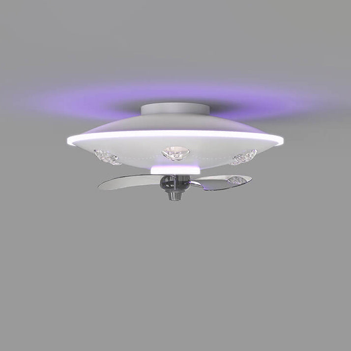 Modern Cartoon UFO Ceiling Fan Light - Round Iron Acrylic LED Flush Mount for Kids