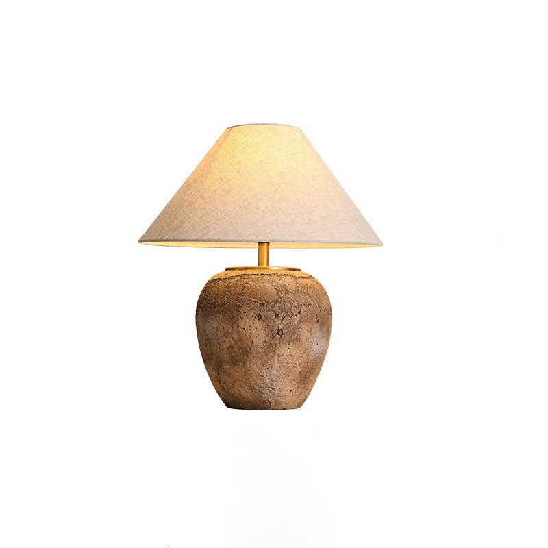 Modern Shabby Chic Cone Fabric Ceramic Jar Table Lamp - 1-Light for Bedroom