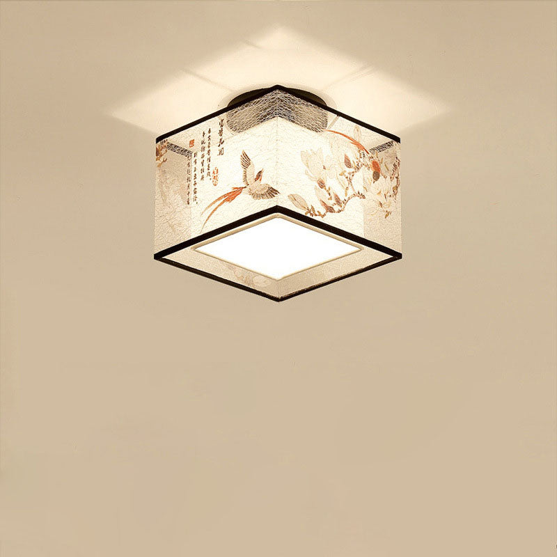 Traditional Chinese Square Iron Semi-Flush Mount Ceiling Light for Hallway