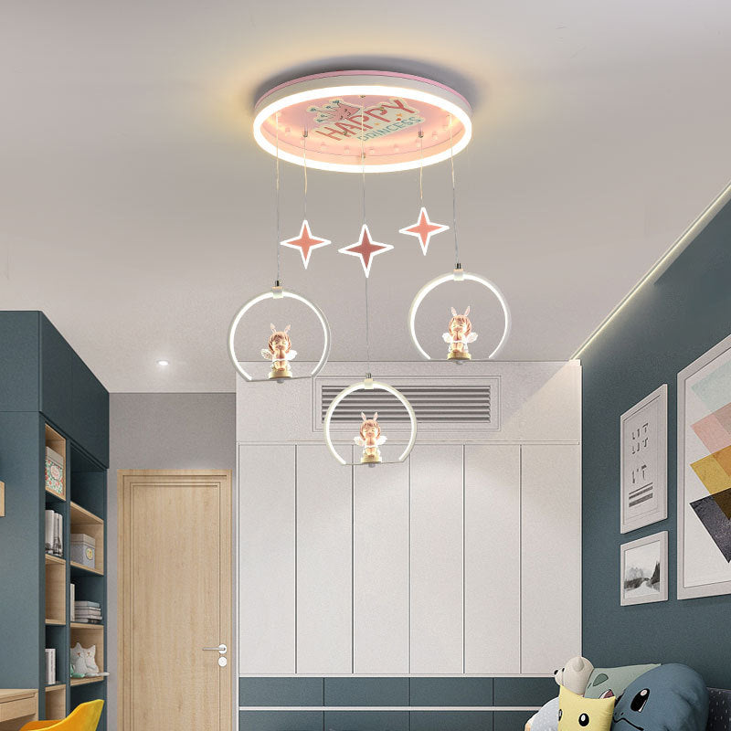 Contemporary Cartoon Princess Elsa Acrylic Round Shade LED Flush Mount Ceiling Light for Kids Bedroom, Frozen Themed Lighting, Decorative Fixture, Cute Ceiling Lamp, LED Light for Girls Room, Stylish Nursery Decor, Childrens Room Illumination, Magical Bed
