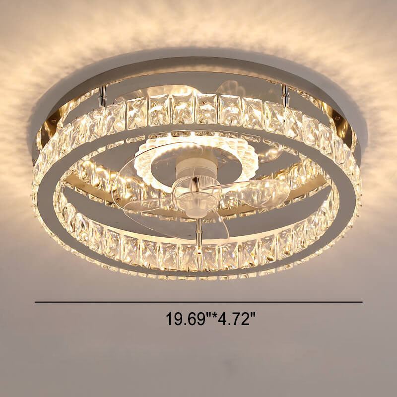 Modern Luxury Crystal Stainless Steel LED Ceiling Fan Light