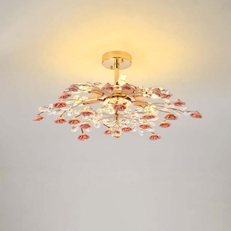 Modern Luxury Rose Iron Ceramic Crystal Chandelier 6/7/8 Light