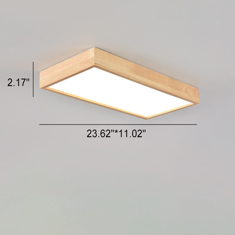 Nordic Japanese Log Wood LED Ceiling Light - Rectangular Flush Mount