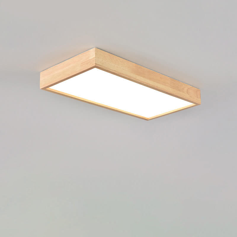 Nordic Japanese Log Wood LED Ceiling Light - Rectangular Flush Mount