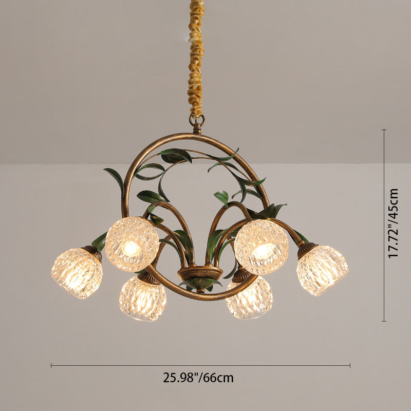 Modern Art Deco Iron Lacquered 6/8-Light Chandelier with Tulip Glass Crystal Shade for Living Room
