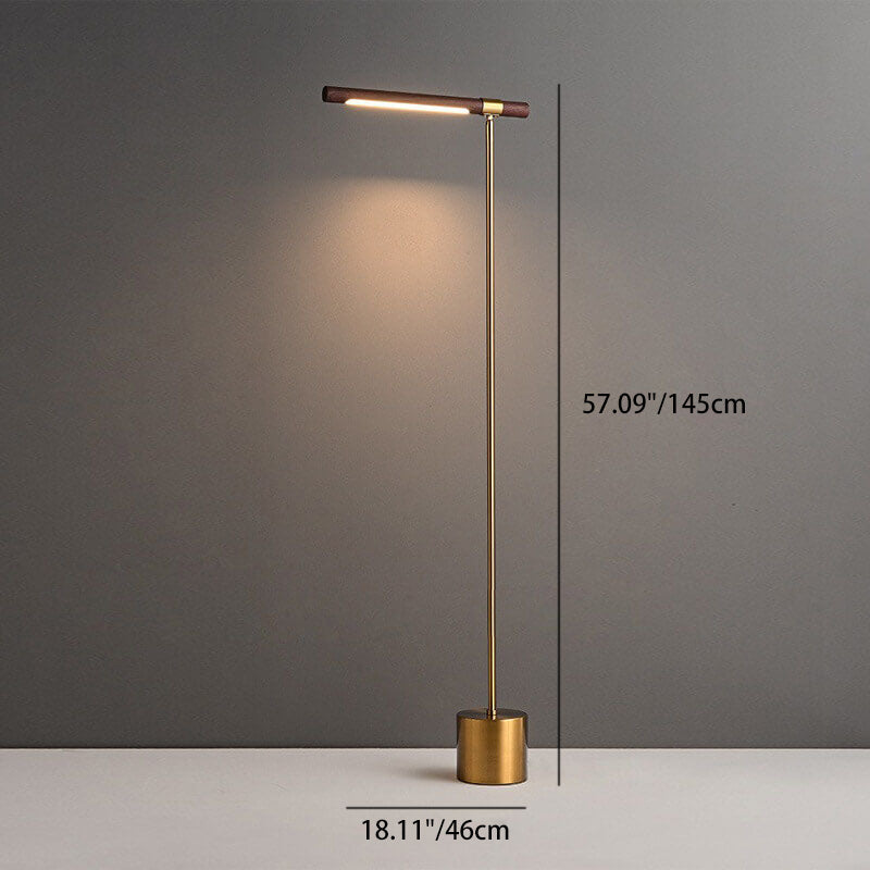 Nordic Minimalist Walnut Wood Grain LED Floor Lamp - Cylindrical Hardware Base, Modern Lighting for Living Room, Stylish Decor, Eco-Friendly Design