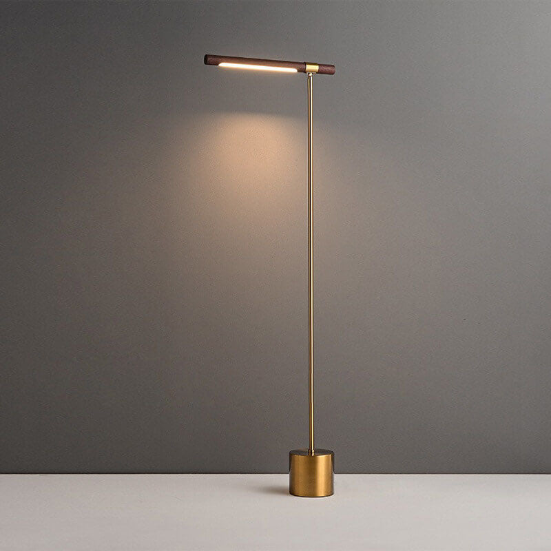 Nordic Minimalist Walnut Wood Grain LED Floor Lamp - Cylindrical Hardware Base, Modern Lighting for Living Room, Stylish Decor, Eco-Friendly Design