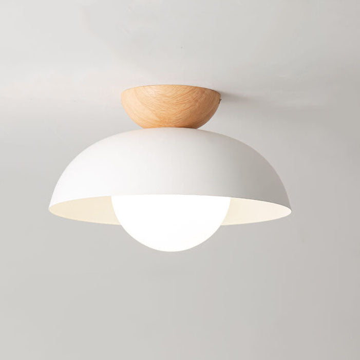 Contemporary Nordic Round Dome Iron Glass 1-Light Semi-Flush Mount Ceiling Light for Living Room & Bedroom