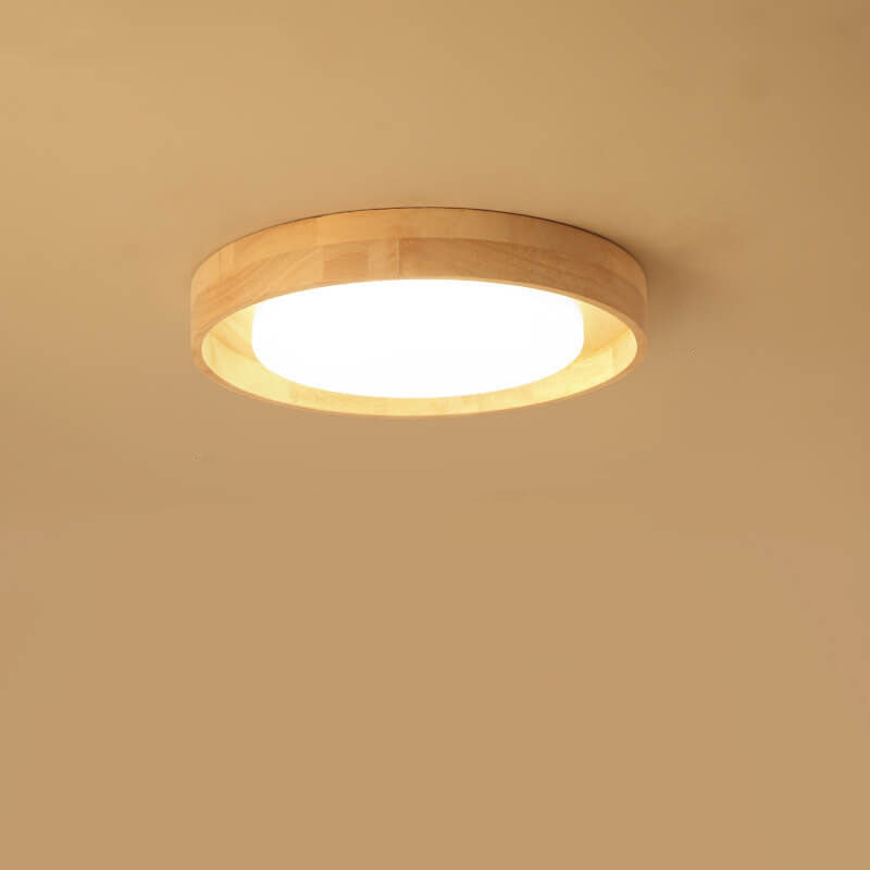 Japanese Simple Log Round LED Flush Mount Ceiling Light - Modern Lighting Fixture, Energy Efficient, Home Decor, Wood Finish Lighting, Contemporary Ceiling Light, Interior Design Essentials