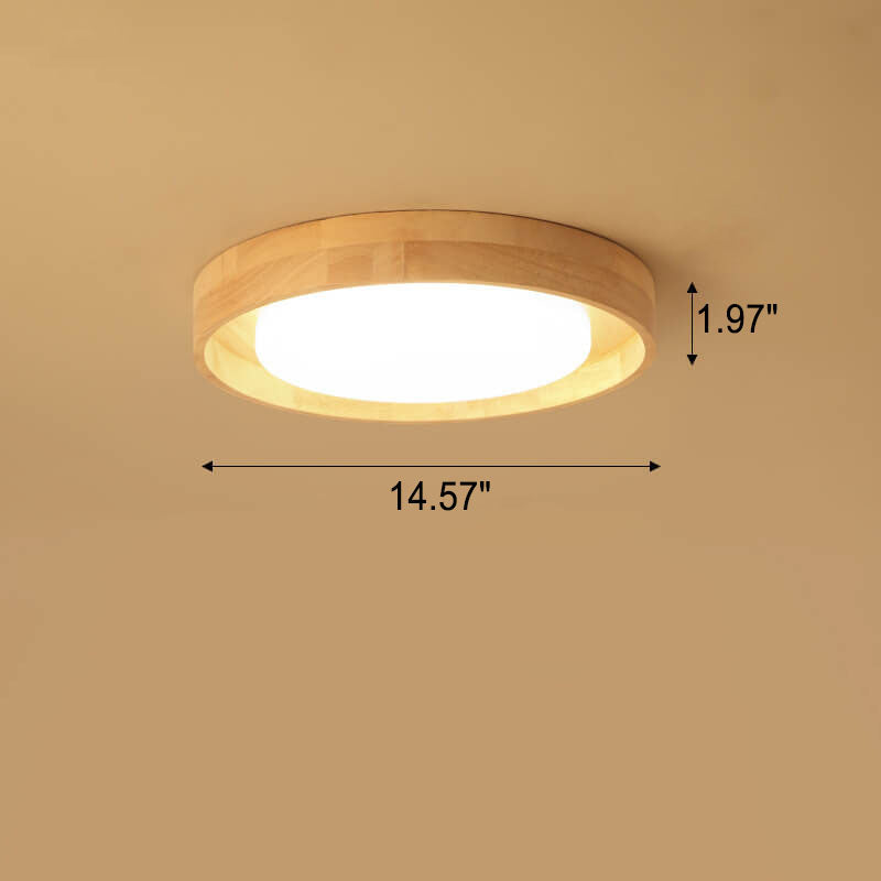 Japanese Simple Log Round LED Flush Mount Ceiling Light - Modern Lighting Fixture, Energy Efficient, Home Decor, Wood Finish Lighting, Contemporary Ceiling Light, Interior Design Essentials