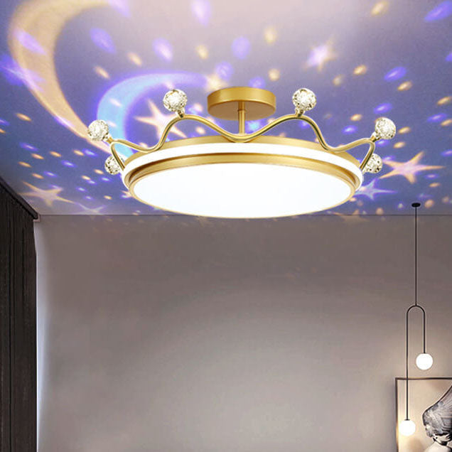 Contemporary Kids Crown LED Semi-Flush Mount Ceiling Light for Bedroom