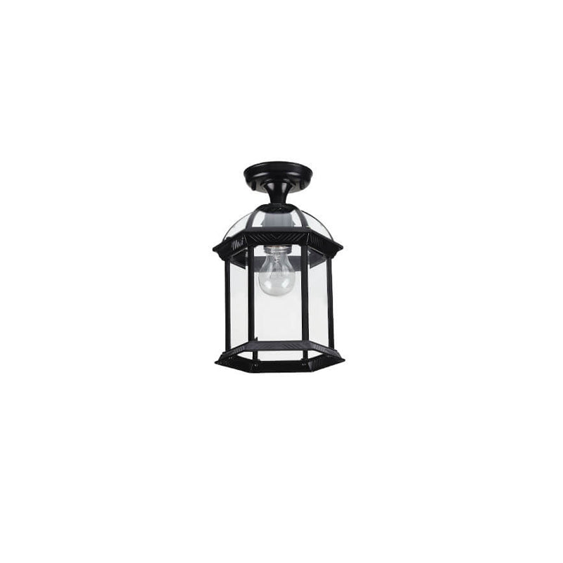 Traditional Outdoor Hexagonal Waterproof Lantern - 1-Light Semi-Flush Mount Ceiling Fixture