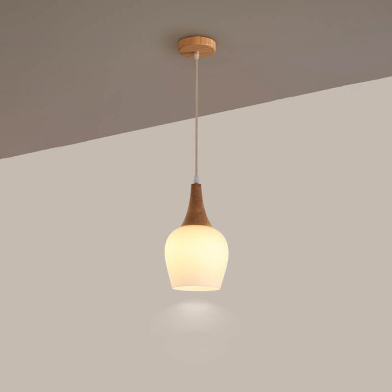 Nordic Solid Wood Glass White Bottle Chandelier 1/3 Light Design