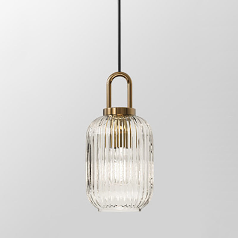 Contemporary Nordic Oval Pumpkin Pendant Light - Striped Glass & Stainless Steel 1-Light for Living Room