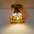 Traditional Tiffany Tulip Stained Glass Ceiling Light - Iron Dome 1-Light Semi-Flush Mount for Living Room