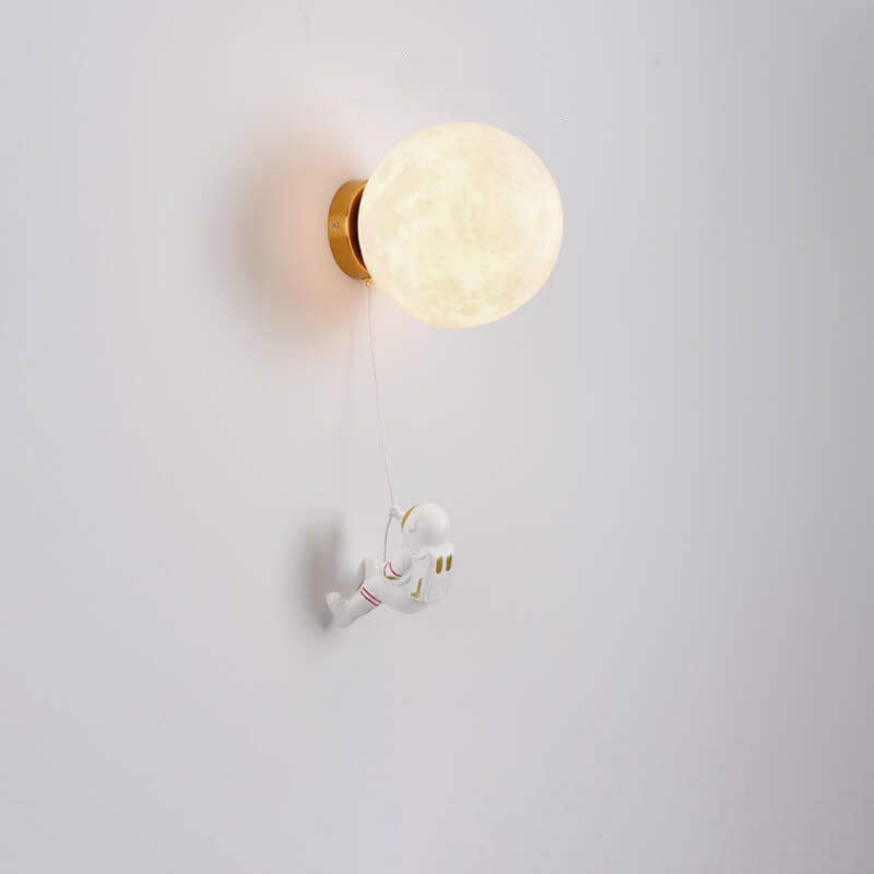 Contemporary 3D Printed Moon Shade Resin Astronaut 1-Light Wall Sconce Lamp for Bedroom, Unique Astronaut Decor, Modern Space-Themed Lighting, Ideal for Kids Room, Nursery Decor, Cosmic Wall Light, Artistic Home Lighting Fixture, Ambient Night Light for S