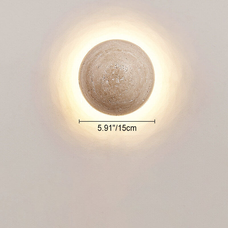 Traditional Japanese Wabi-Sabi Round Yellow Travertine LED Wall Sconce for Hallway