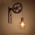 Vintage Industrial Pulley Wall Sconce - 1-Light Iron Lamp