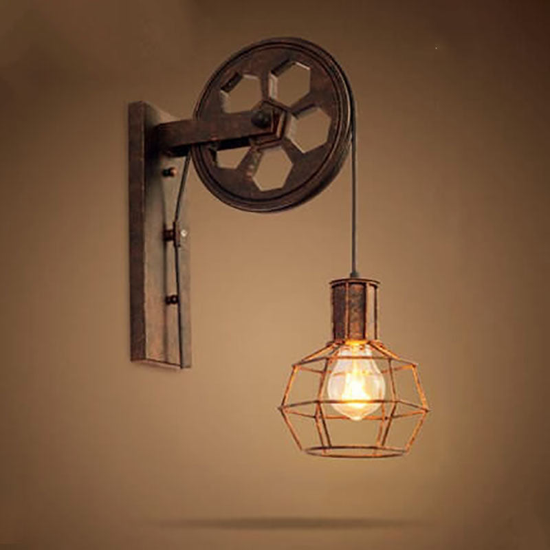 Vintage Industrial Pulley Wall Sconce - 1-Light Iron Lamp