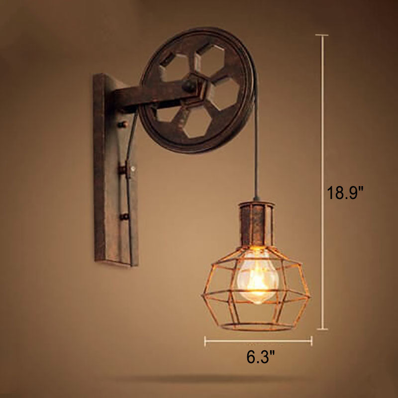 Vintage Industrial Pulley Wall Sconce - 1-Light Iron Lamp