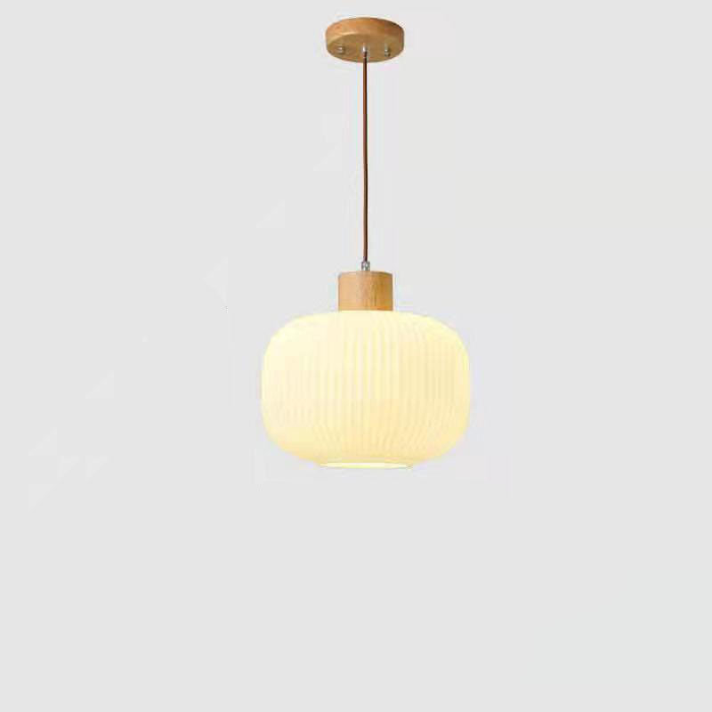 Traditional Japanese Solid Wood Strip Glass Jar Pendant Light for Living Room, 1/2/3 Light Island Fixture