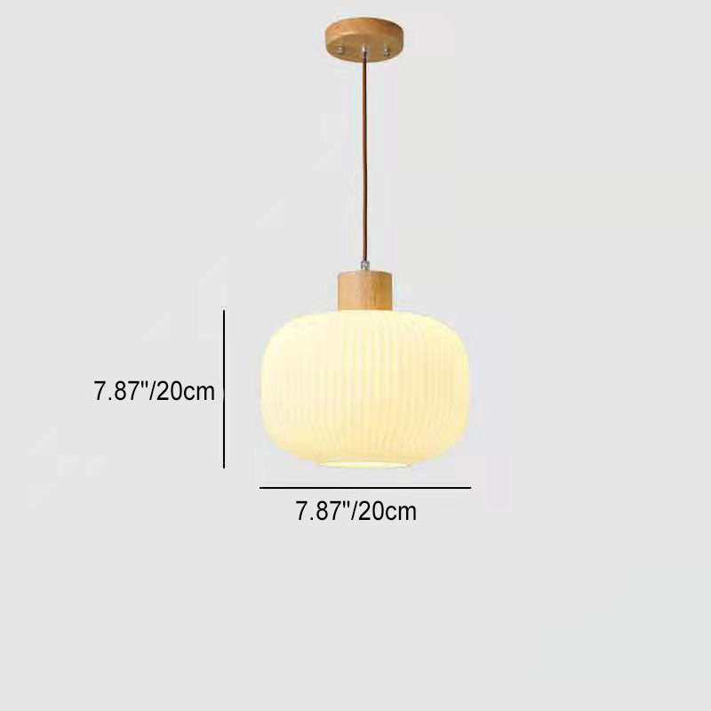 Traditional Japanese Solid Wood Strip Glass Jar Pendant Light for Living Room, 1/2/3 Light Island Fixture
